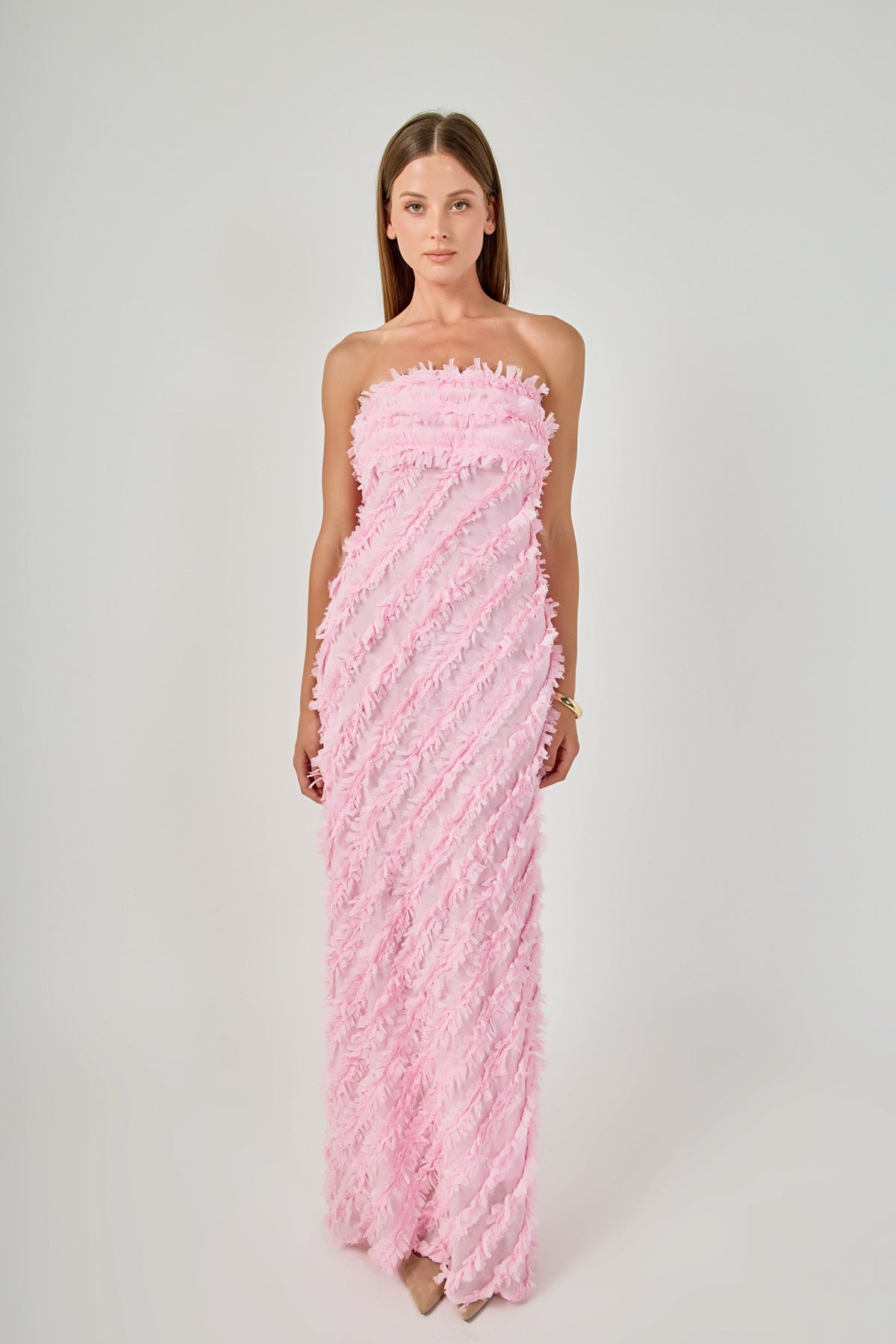 ENDLESS ROSE - Strapless Ruffled Maxi Dress - DRESSES available at Objectrare