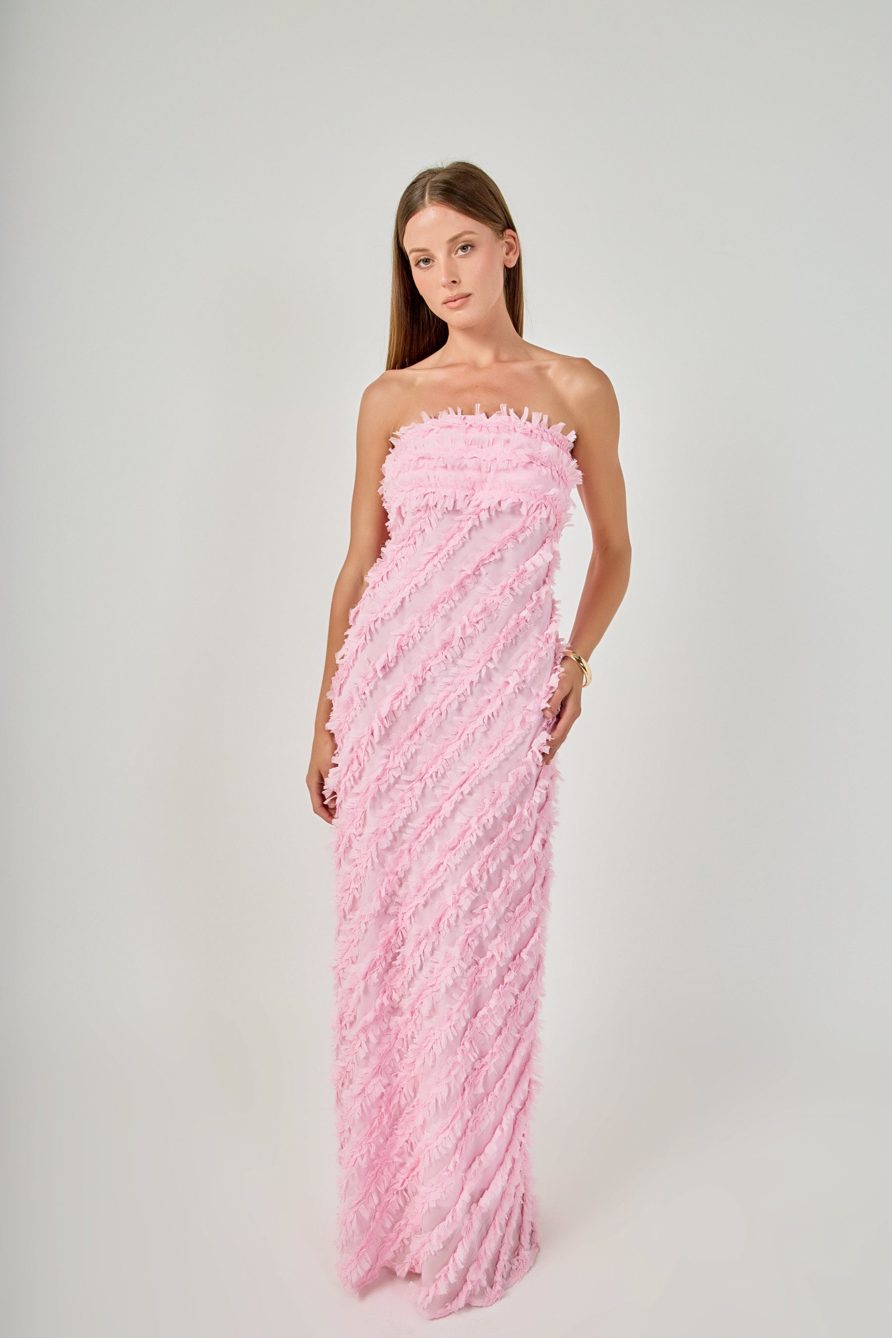 ENDLESS ROSE - Strapless Ruffled Maxi Dress - DRESSES available at Objectrare