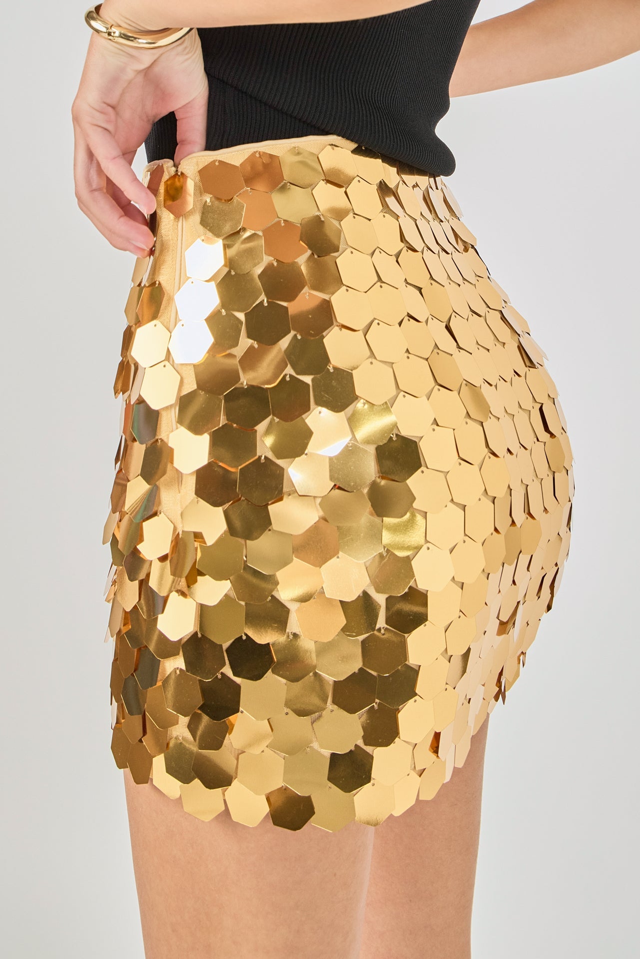 ENDLESS ROSE - Hexagonal Sequins Mini Skirt - SKIRTS available at Objectrare