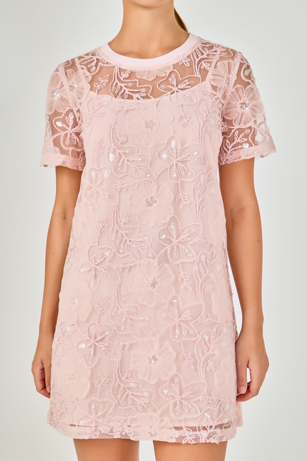 Sequins Embroidery Mesh Mini Dress