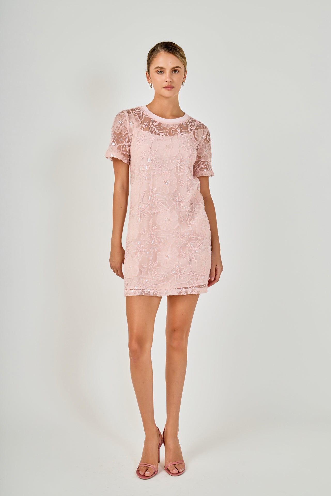 Sequins Embroidery Mesh Mini Dress