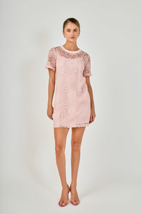 Sequins Embroidery Mesh Mini Dress