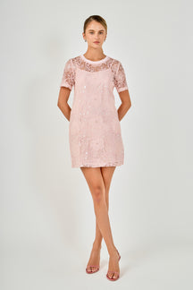 Sequins Embroidery Mesh Mini Dress