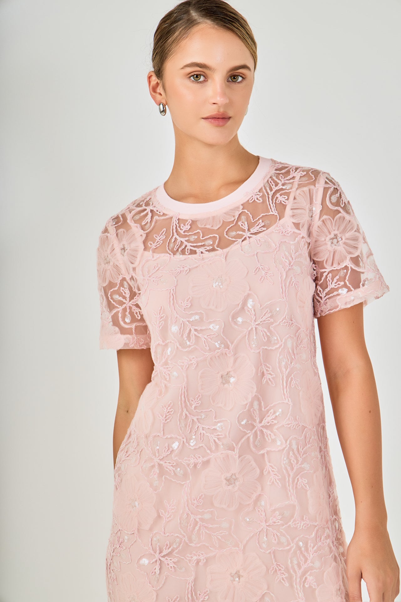 Sequins Embroidery Mesh Mini Dress