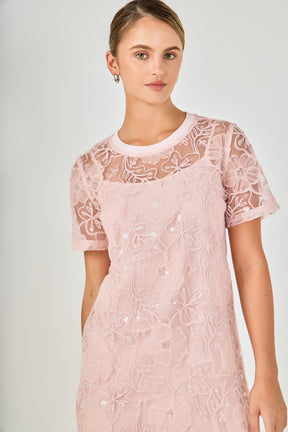 Sequins Embroidery Mesh Mini Dress