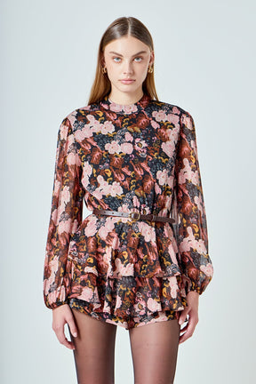 ENDLESS ROSE - Printed Chiffon Miini Romper - JUMPSUITS available at Objectrare
