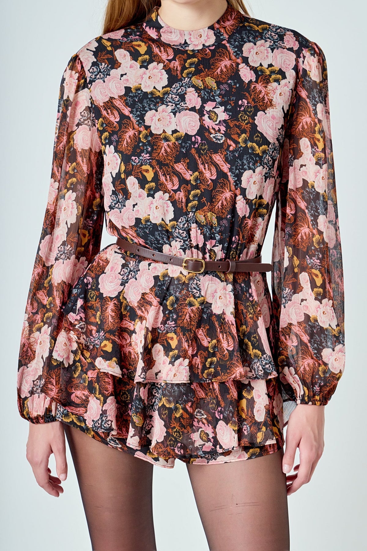 ENDLESS ROSE - Printed Chiffon Miini Romper - JUMPSUITS available at Objectrare