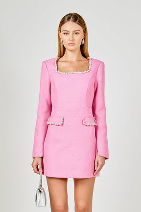 ENDLESS ROSE - Jewel Encrusted Tweed Mini Dress - DRESSES available at Objectrare