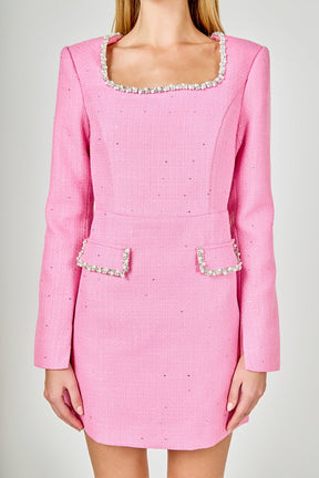 ENDLESS ROSE - Jewel Encrusted Tweed Mini Dress - DRESSES available at Objectrare
