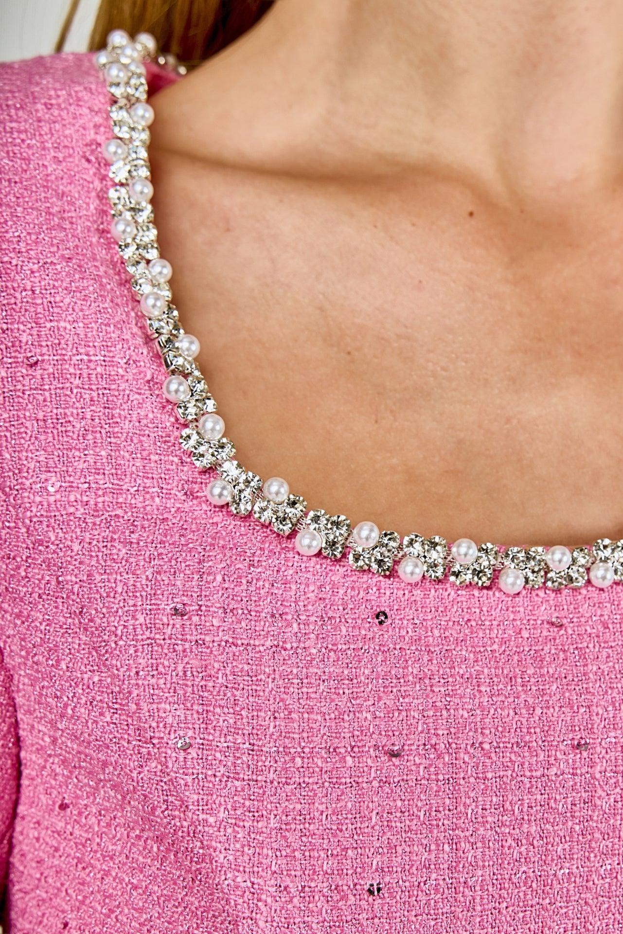 ENDLESS ROSE - Jewel Encrusted Tweed Mini Dress - DRESSES available at Objectrare