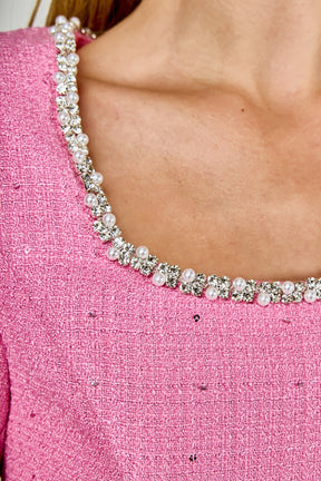 ENDLESS ROSE - Jewel Encrusted Tweed Mini Dress - DRESSES available at Objectrare