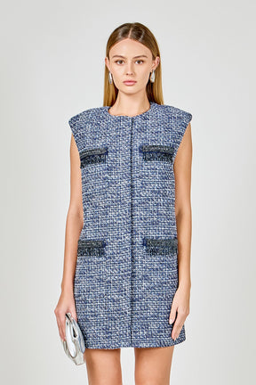 ENDLESS ROSE - Tweed Mini Dress with Metallic Fringe - DRESSES available at Objectrare