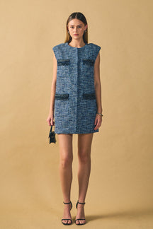 ENDLESS ROSE - Tweed Mini Dress with Metallic Fringe - DRESSES available at Objectrare