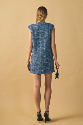 ENDLESS ROSE - Tweed Mini Dress with Metallic Fringe - DRESSES available at Objectrare