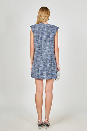 ENDLESS ROSE - Tweed Mini Dress with Metallic Fringe - DRESSES available at Objectrare