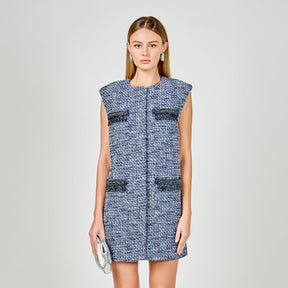 ENDLESS ROSE - Tweed Mini Dress with Metallic Fringe - DRESSES available at Objectrare
