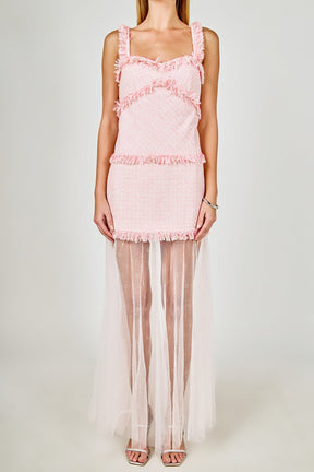 ENDLESS ROSE - Tweed and Sheer Overlay Maxi Dress - DRESSES available at Objectrare