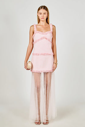 ENDLESS ROSE - Tweed and Sheer Overlay Maxi Dress - DRESSES available at Objectrare