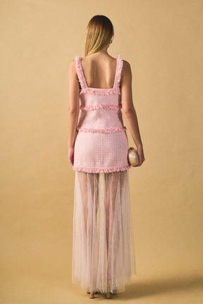ENDLESS ROSE - Tweed and Sheer Overlay Maxi Dress - DRESSES available at Objectrare