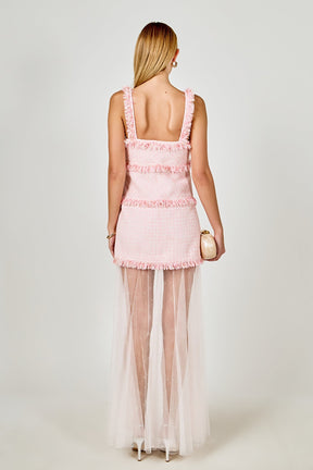 ENDLESS ROSE - Tweed and Sheer Overlay Maxi Dress - DRESSES available at Objectrare