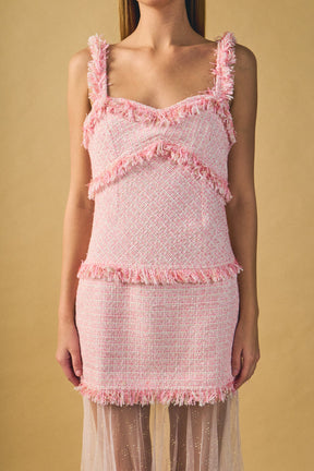 ENDLESS ROSE - Tweed and Sheer Overlay Maxi Dress - DRESSES available at Objectrare