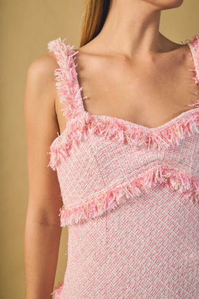 ENDLESS ROSE - Tweed and Sheer Overlay Maxi Dress - DRESSES available at Objectrare