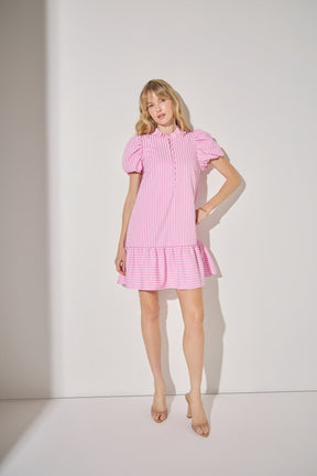 LA'VEN - Stripe Short Puff Sleeve Mini Dress - DRESSES available at Objectrare