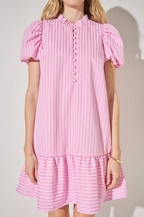 LA'VEN - Stripe Short Puff Sleeve Mini Dress - DRESSES available at Objectrare