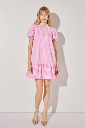 LA'VEN - Stripe Short Puff Sleeve Mini Dress - DRESSES available at Objectrare