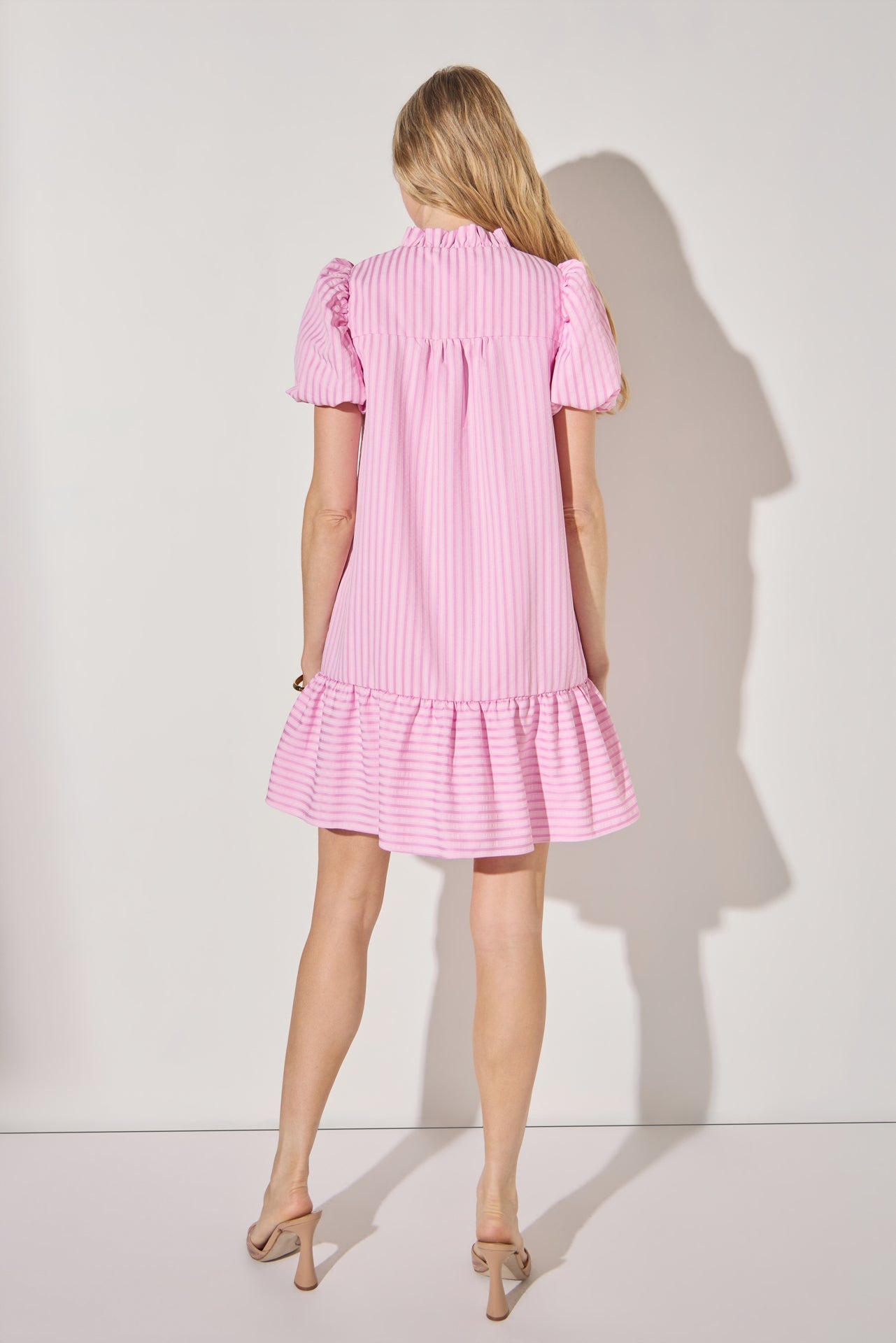 LA'VEN - Stripe Short Puff Sleeve Mini Dress - DRESSES available at Objectrare