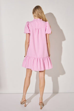 LA'VEN - Stripe Short Puff Sleeve Mini Dress - DRESSES available at Objectrare