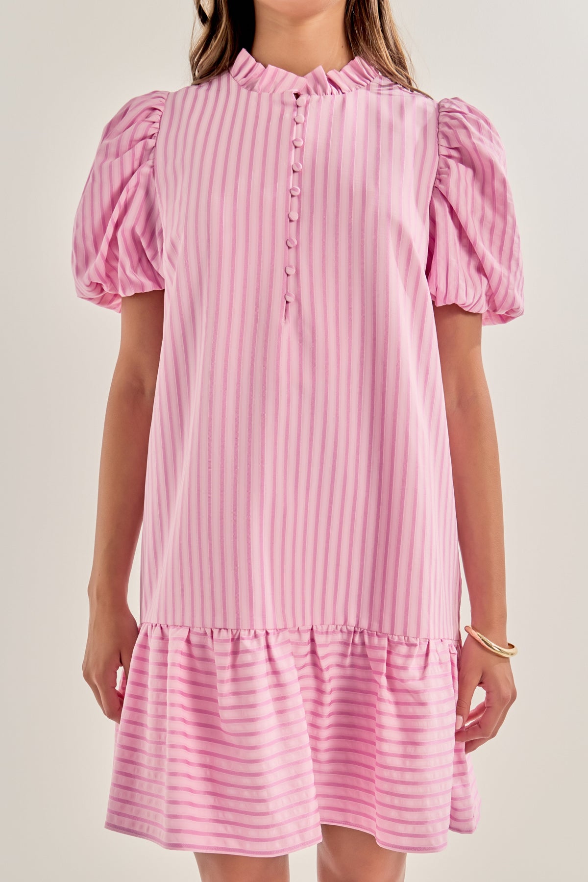 LA'VEN - Stripe Short Puff Sleeve Mini Dress - DRESSES available at Objectrare