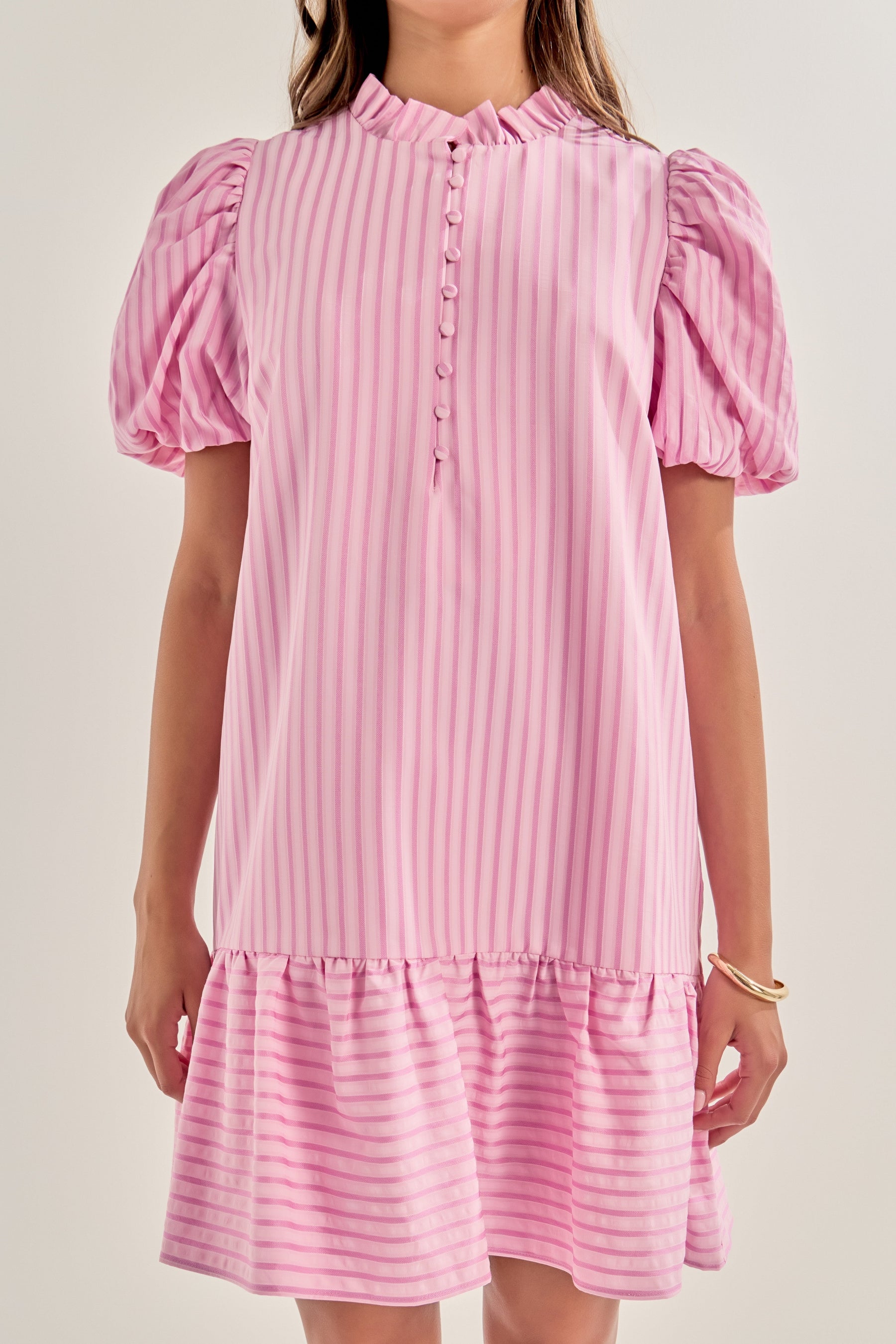 LA'VEN - Stripe Short Puff Sleeve Mini Dress - DRESSES available at Objectrare