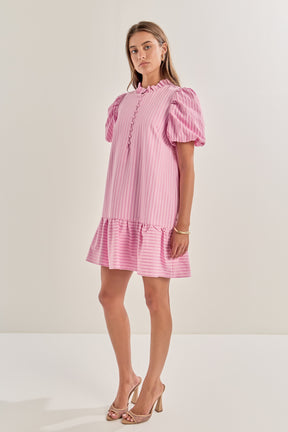 LA'VEN - Stripe Short Puff Sleeve Mini Dress - DRESSES available at Objectrare