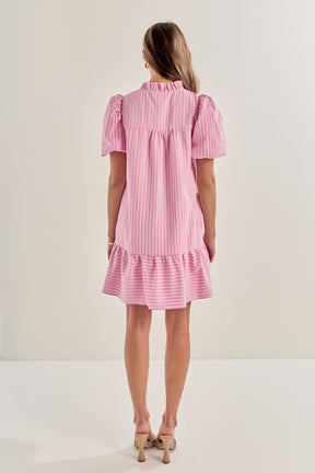 LA'VEN - Stripe Short Puff Sleeve Mini Dress - DRESSES available at Objectrare