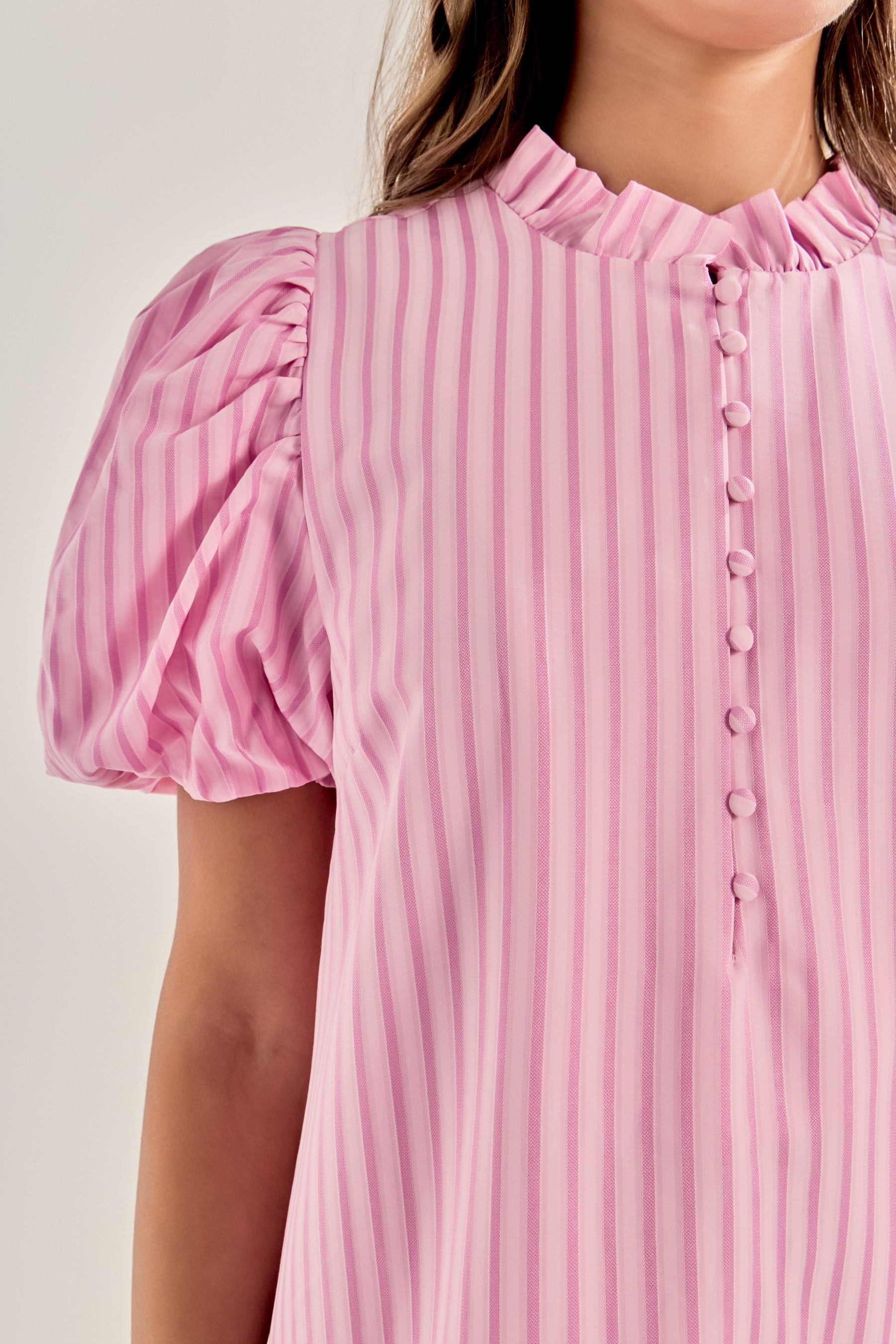 LA'VEN - Stripe Short Puff Sleeve Mini Dress - DRESSES available at Objectrare