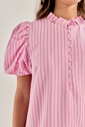 LA'VEN - Stripe Short Puff Sleeve Mini Dress - DRESSES available at Objectrare