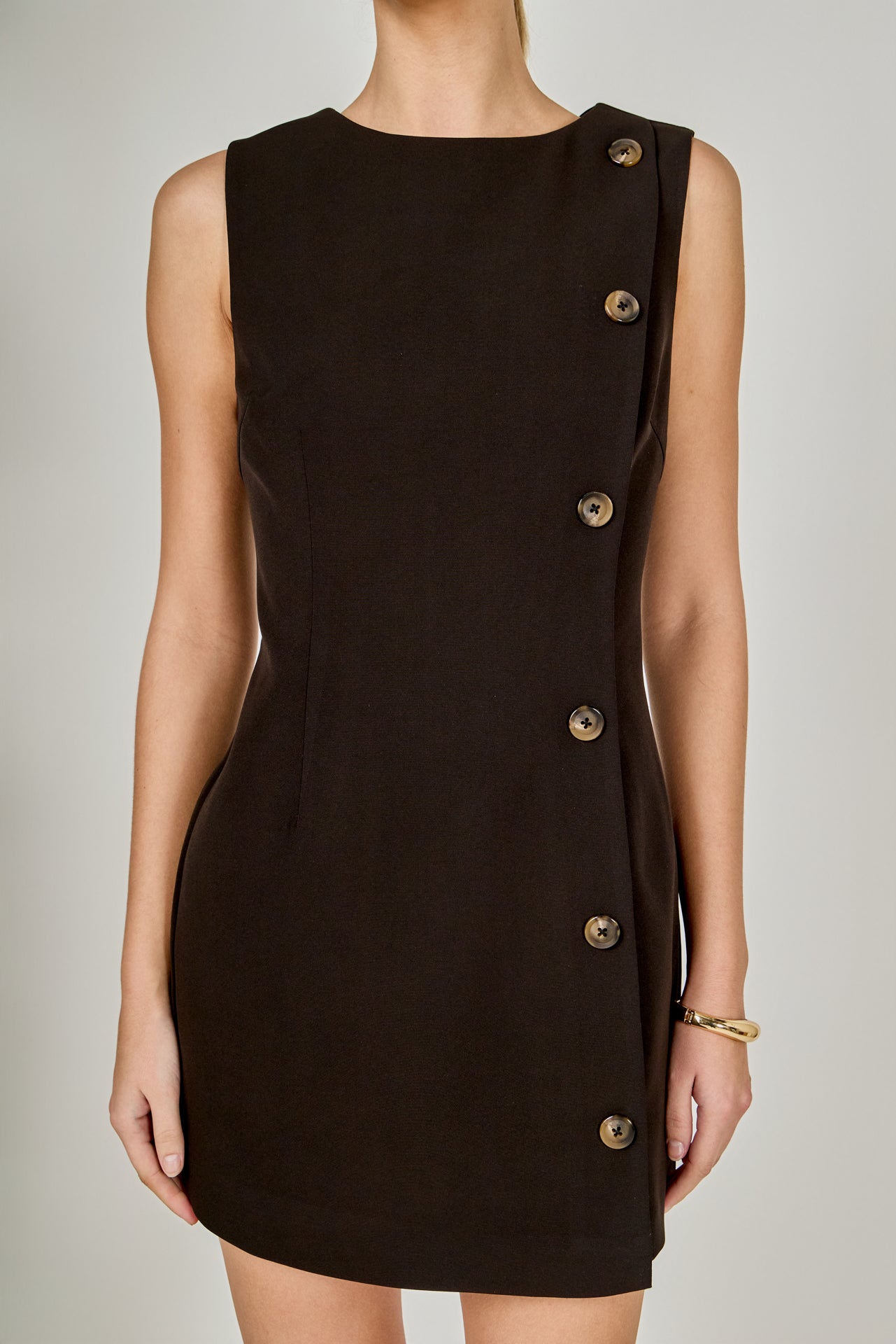 Boat Neck Buttoned Mini Dress