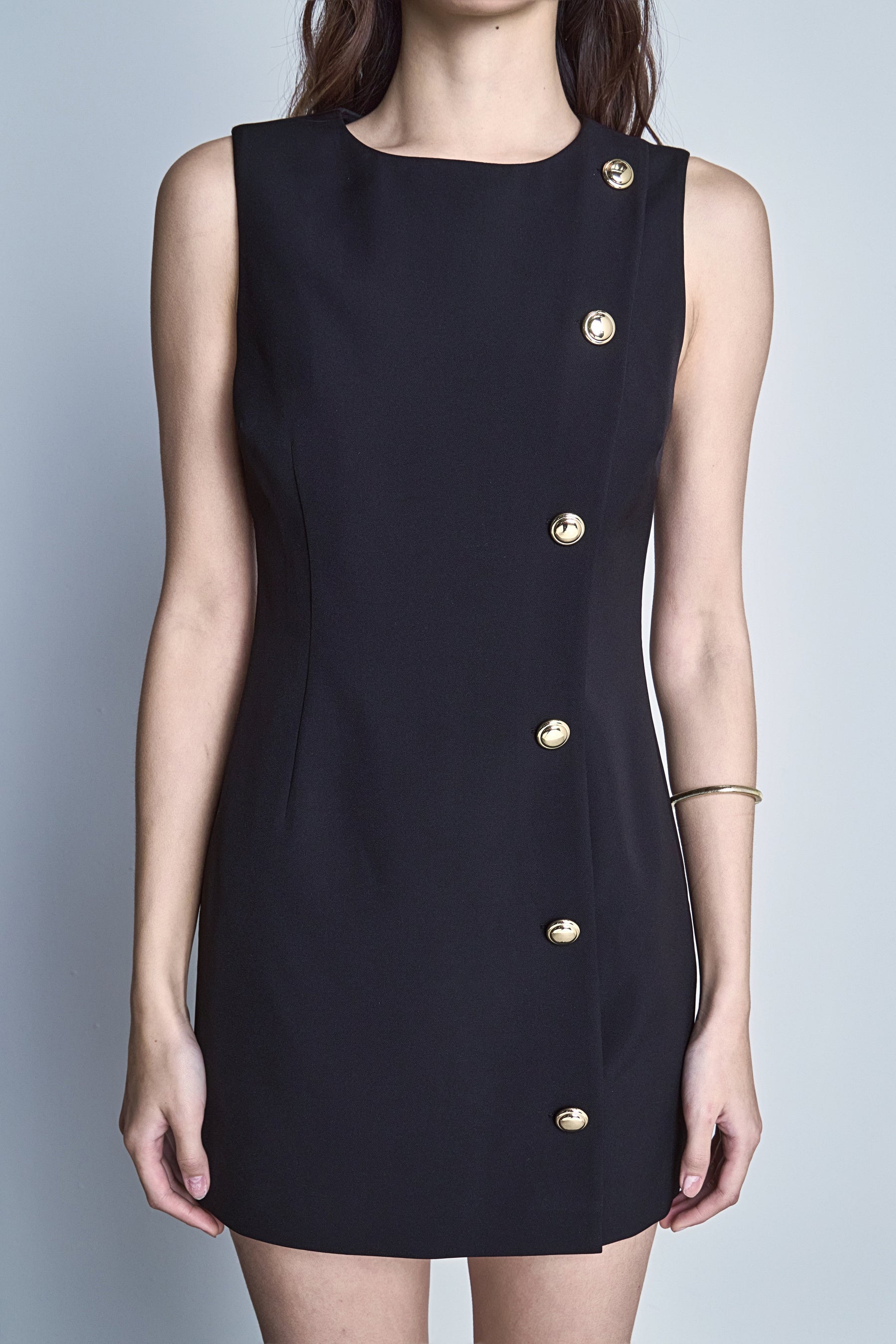 Boat Neck Buttoned Mini Dress