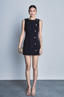 Boat Neck Buttoned Mini Dress