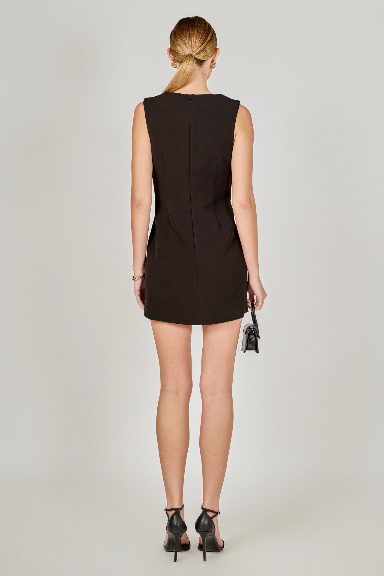 Boat Neck Buttoned Mini Dress