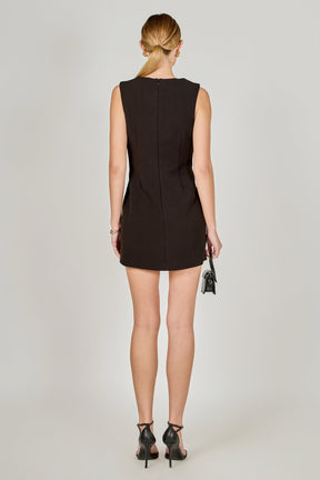 Boat Neck Buttoned Mini Dress