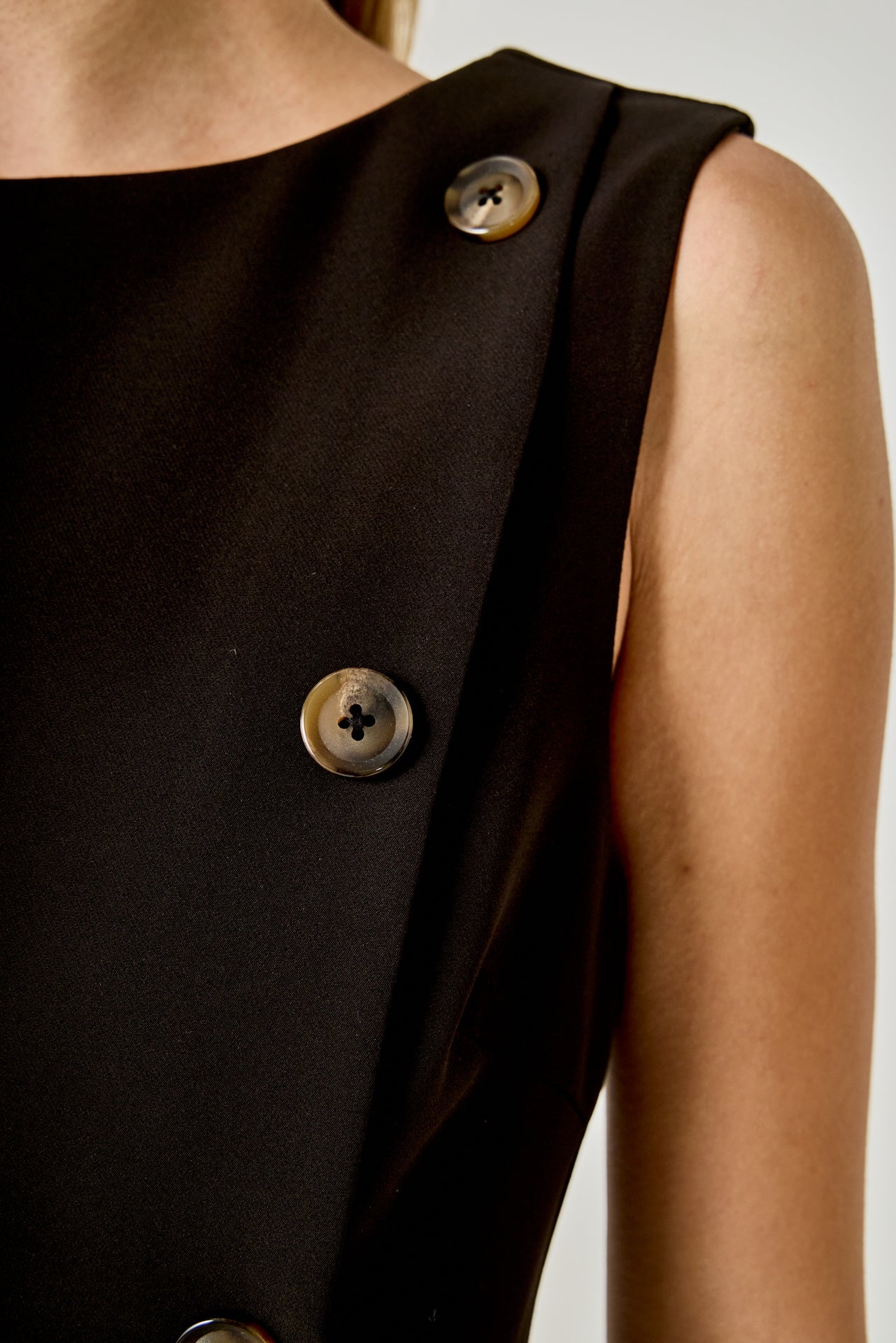 Boat Neck Buttoned Mini Dress