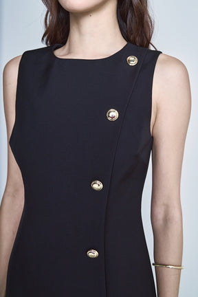 Boat Neck Buttoned Mini Dress