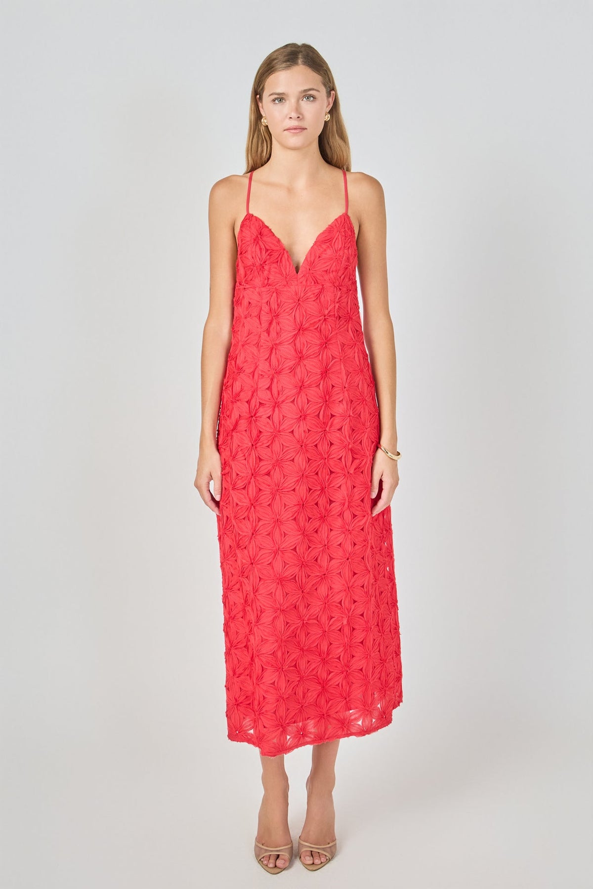 Spaghetti Strap Lace Midi Dress