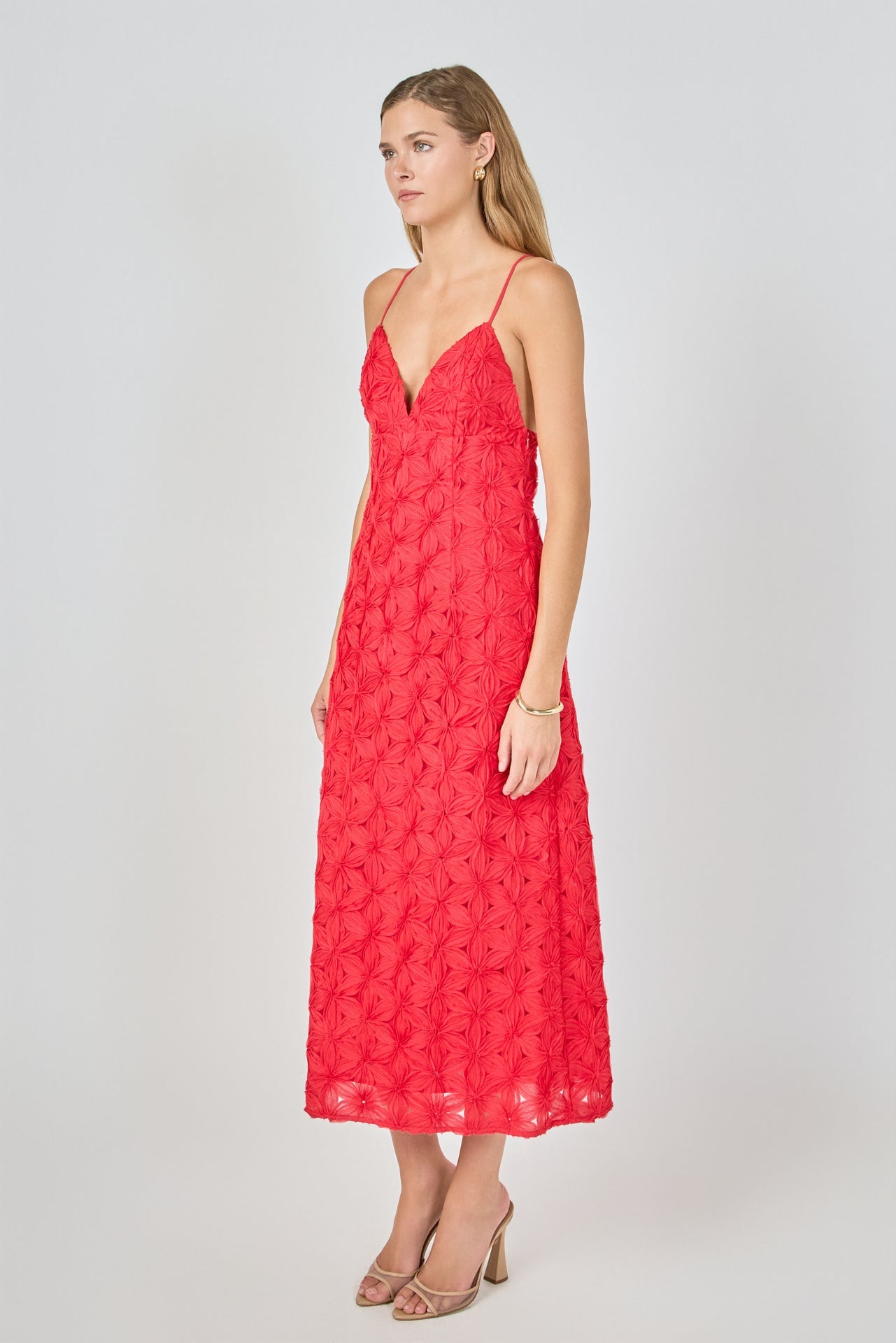 ENDLESS ROSE - Spaghetti Strap Lace Midi Dress - DRESSES available at Objectrare