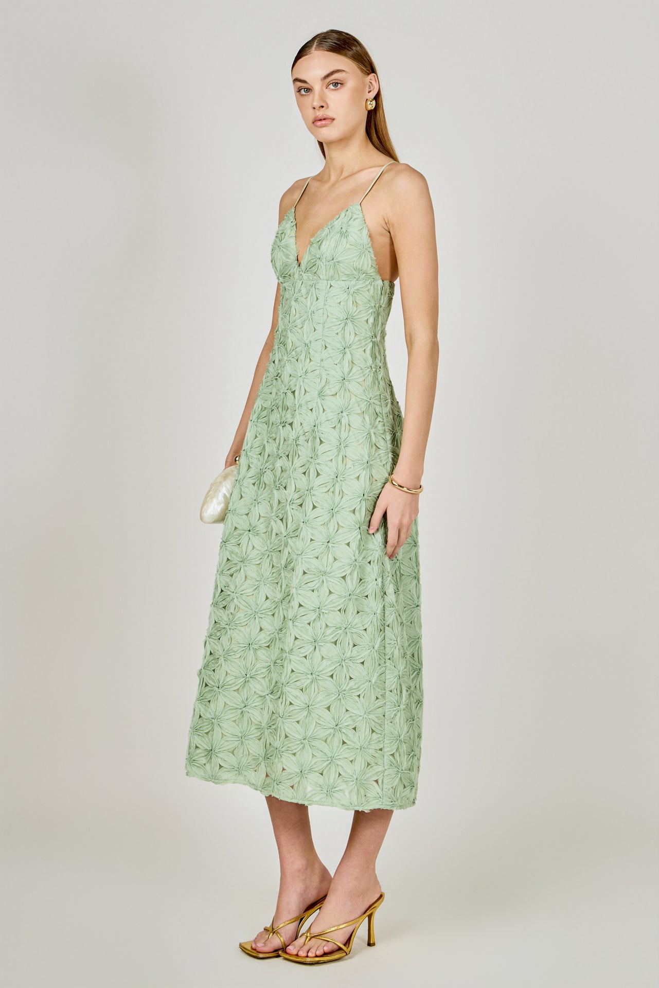 ENDLESS ROSE - Lace Spaghetti Strap Midi Dress - DRESSES available at Objectrare