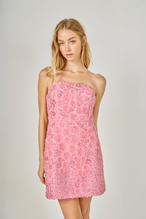 Lace Sequined Strapless Mini Dress