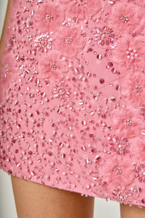 Lace Sequined Strapless Mini Dress