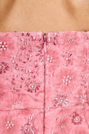 Lace Sequined Strapless Mini Dress
